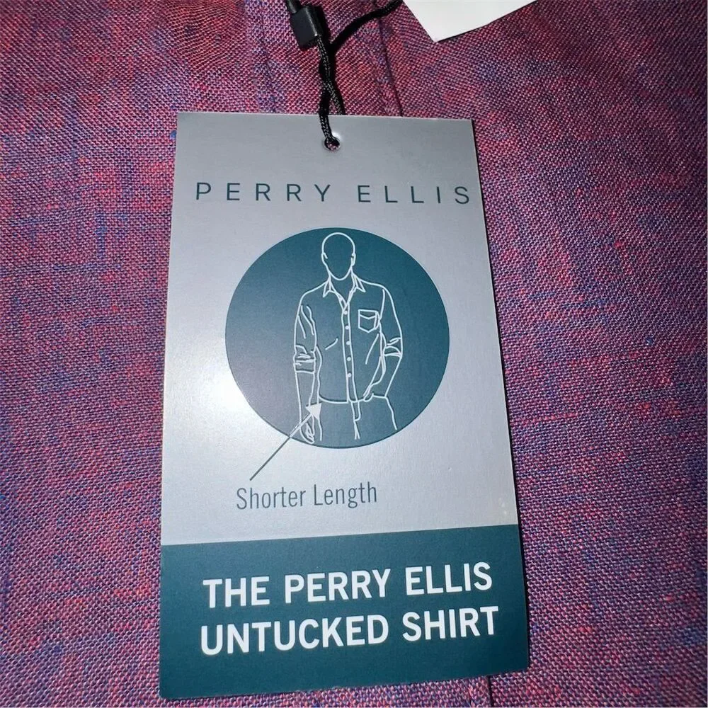 Perry Ellis Men's Untucked‎ Short Sleeve Linen Button-Up Shirt Large Office